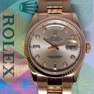 Rolex Day-Date 18k Rose Gold Diamond Dial Mens Watch Box 118235 455867