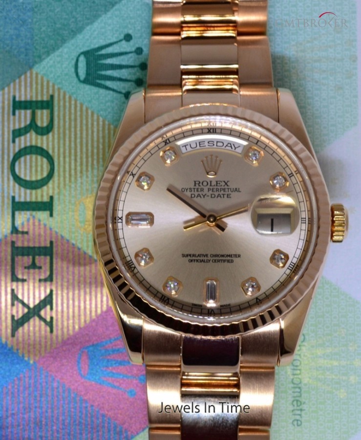 Rolex Day-Date 18k Rose Gold Diamond Dial Mens Watch Box 118235 455867