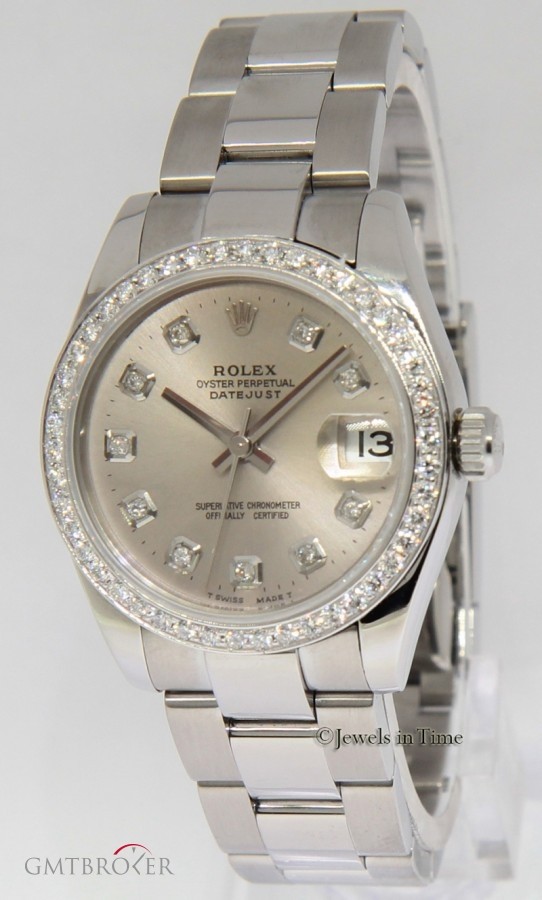 Rolex Datejust Stainless Steel Silver Diamond Midsize La 178240 391607