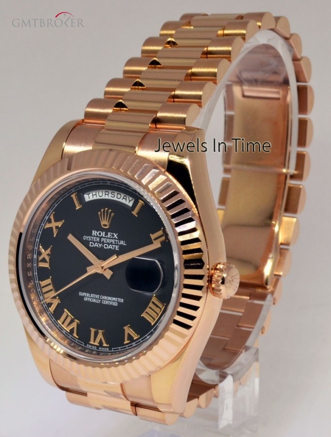 Rolex Day-Date II 18k Rose Gold Mens Watch Black Roman B 218235 467933