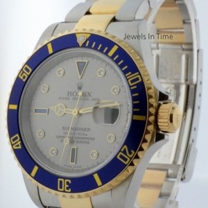Rolex Submariner 18k Steel Serti Diamond Dial Watch BoxB 16613 160139