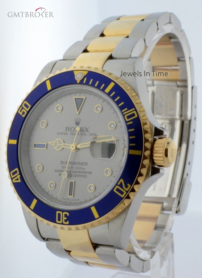 Rolex Submariner 18k Steel Serti Diamond Dial Watch BoxB 16613 160139
