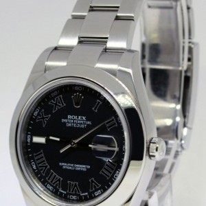 Rolex Datejust II Steel Mens Automatic Watch Black Roman 116300 360113