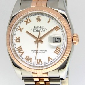Rolex Datejust 18k Pink Gold Stainless Steel White Roman 116231 258987