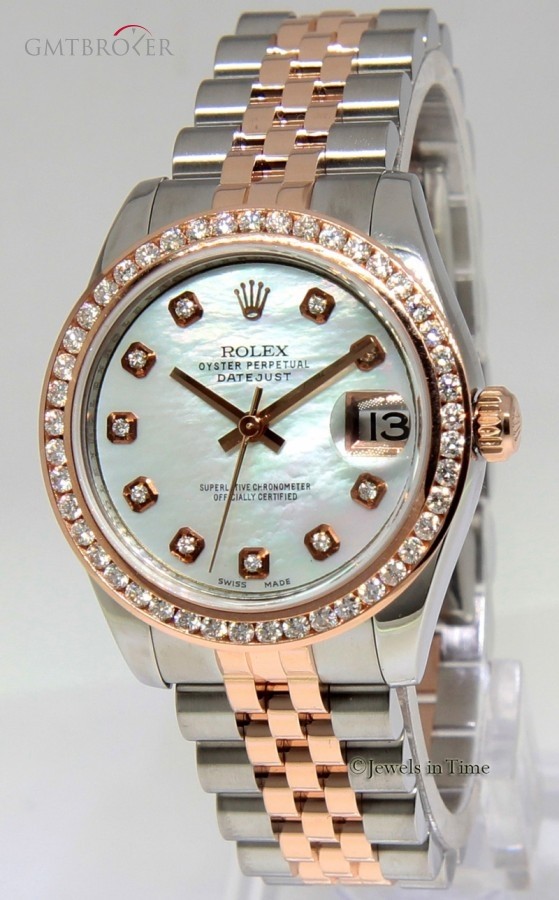 Rolex Datejust 18k Pink Gold Steel MOP Diamond Ladies Mi 178271 391075