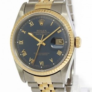 Rolex Mens Datejust 18k Yellow Gold Stainless Steel Blue 16233 200083