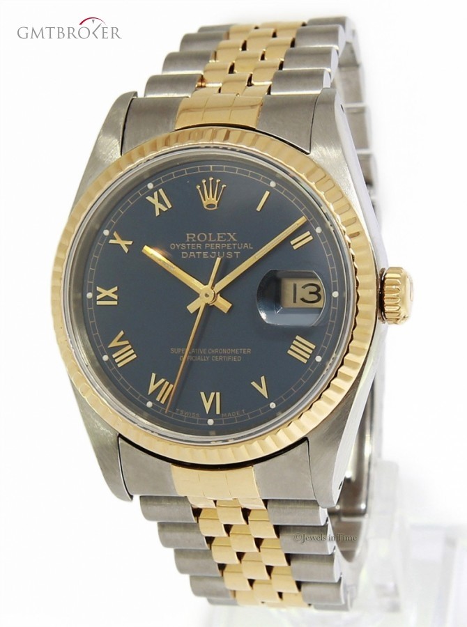 Rolex Mens Datejust 18k Yellow Gold Stainless Steel Blue 16233 200083
