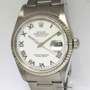 Rolex Mens Datejust Stainless Steel White Roman Dial Aut 16234 159049