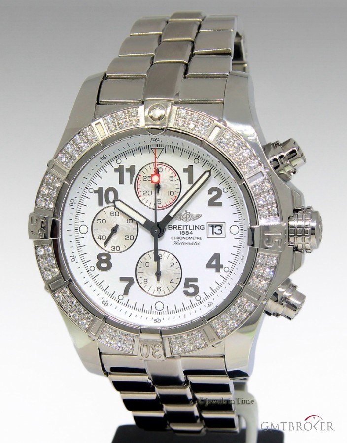 Breitling Super Avenger Chronograph Steel Diamond Mens Watch A13370 161483