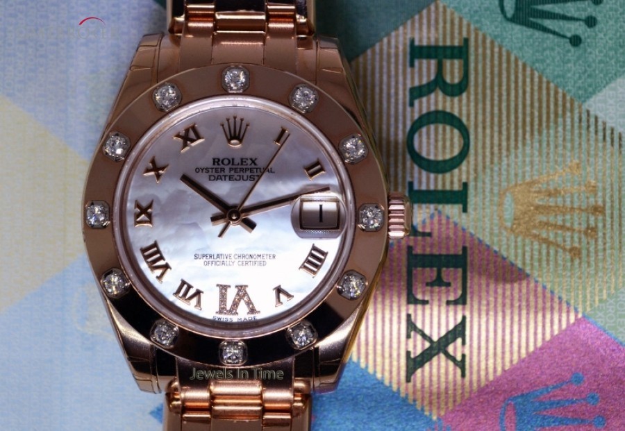 Rolex Pearlmaster 18k Rose Gold  Diamonds MOP 34mm BoxPa 81315 427379
