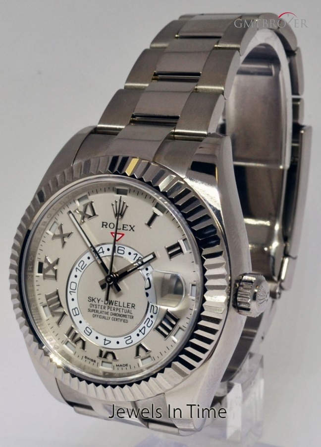 Rolex Sky-Dweller 18k White Gold Mens GMT Watch On Brace 326939 468659