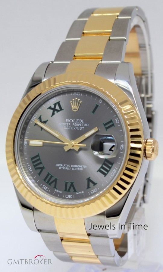 Rolex Datejust II 18k Gold  Steel Slate Dial Watch BoxPa 116333 285853