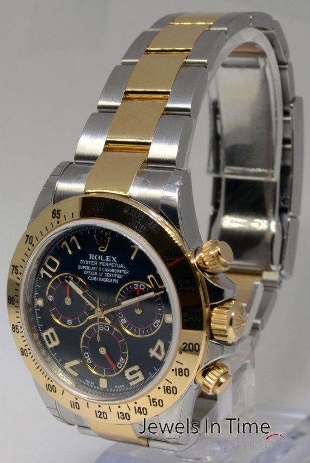 Rolex Daytona 18k Gold  Steel Chronograph Watch Blue Dia 116523 200007