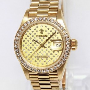 Rolex Ladies Datejust 18k Yellow Gold Diamond Automatic 69138 158683