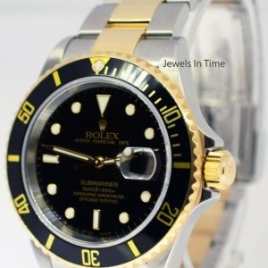Rolex Submariner 18K Gold Steel Automatic Mens Watch Bla 16613 160571