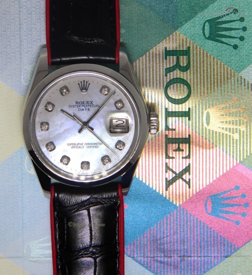 Rolex Vintage Date Stainless Steel MOP Diamond BlackRed 1500 433015