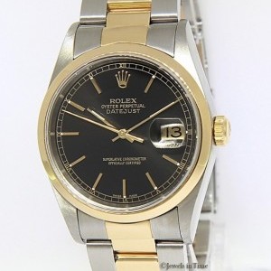 Rolex Mens Datejust 18k Yellow Gold Stainless Steel Blac 16203 158995