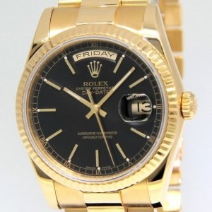 Rolex Day-Date President 18k Yellow Gold Black Dial Mens 118238 245951