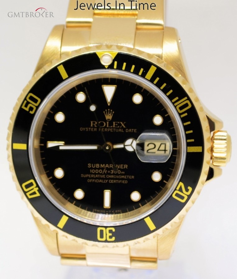 Rolex Submariner 18k Yellow Gold Mens Dive Watch  Box 16 16618 163247