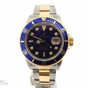 Rolex Mens  Submariner 2tone 18k GoldSS Watch wBlue Diam 16613 211429