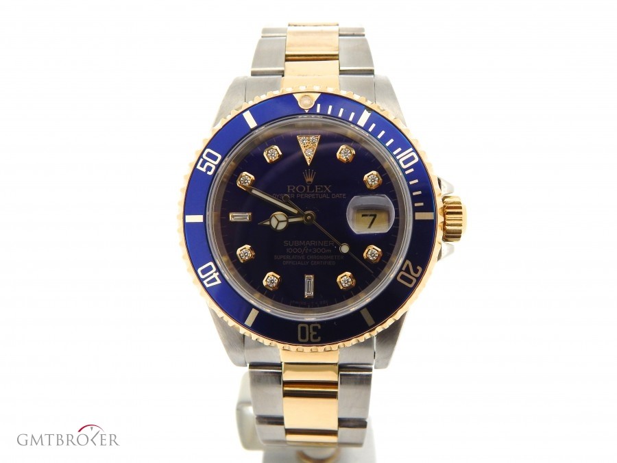Rolex Mens  Submariner 2tone 18k GoldSS Watch wBlue Diam 16613 211429