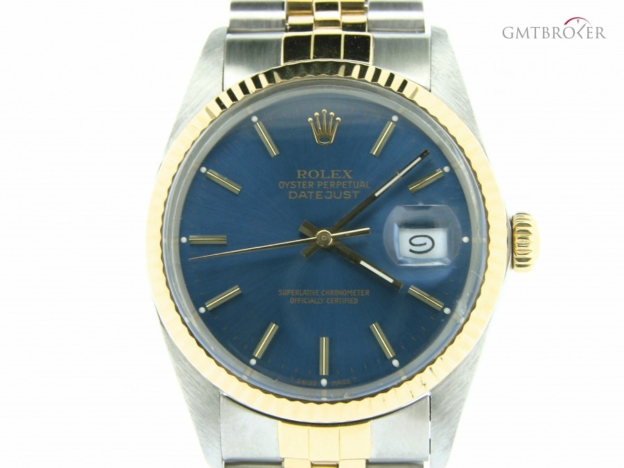 Rolex Mens  Datejust 2tone 18k Yellow GoldSS Watch w Blu 16013 211105