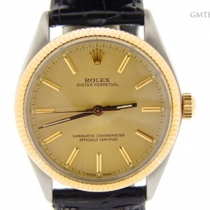 Rolex Mens  14k GoldSS Oyster Perpetual Leather Watch wG 1005 210593
