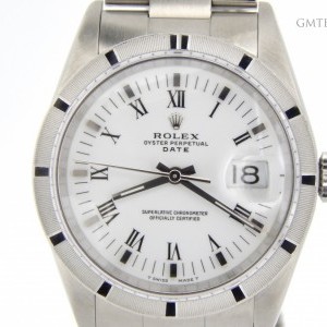 Rolex Mens  Stainless Steel Date Watch wWhite Roman  Peg 15000 247947
