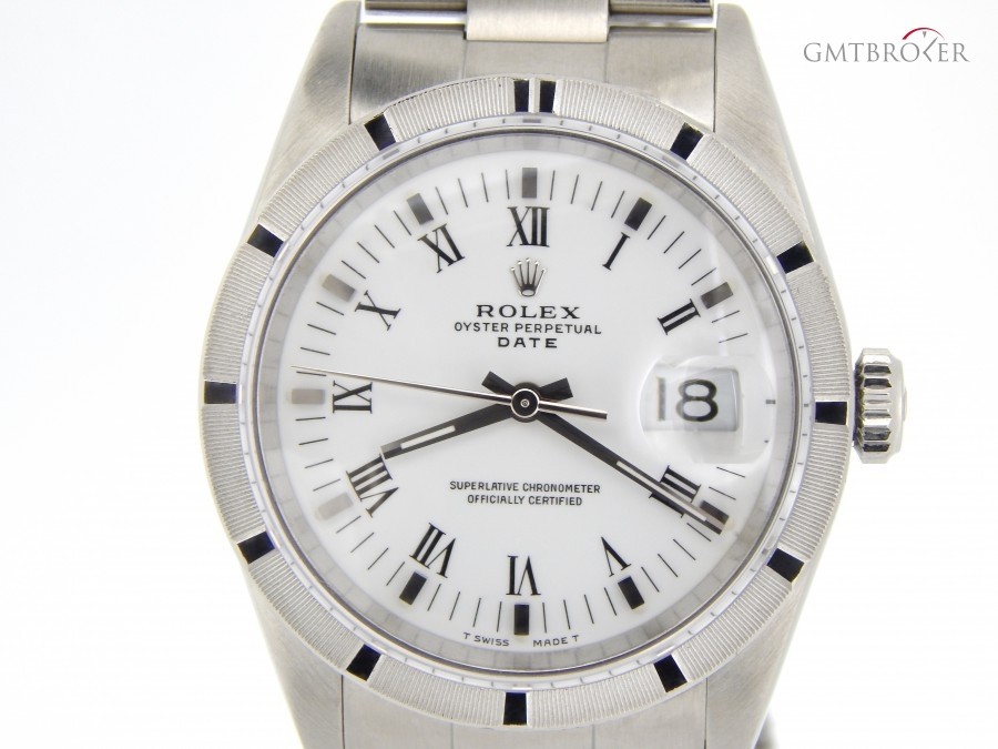 Rolex Mens  Stainless Steel Date Watch wWhite Roman  Peg 15000 247947