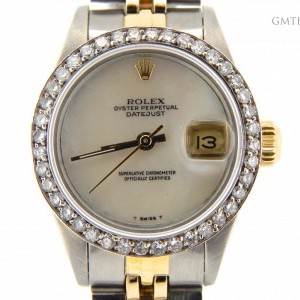 Rolex Ladies  2tone 18k GoldSS Datejust Watch wWhite MOP 69173 211843
