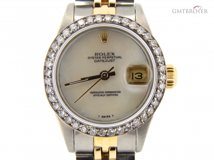Rolex Ladies  2tone 18k GoldSS Datejust Watch wWhite MOP 69173 211843