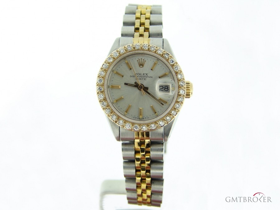 Rolex Ladies  Date 2tone 14K GoldSS Watch wSilver Diamon 6917 213149