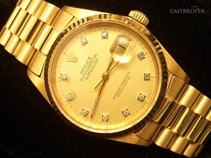 Rolex Mens  Datejust 18k Yellow Gold Watch wGold Diamond 16013 216503