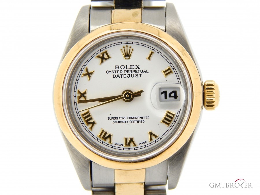 Rolex Ladies  2tone 18k GoldSS Datejust Watch wWhite Rom 69163 213549