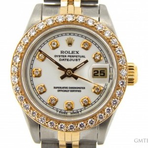 Rolex Ladies  2tone 18k GoldSS Watch wWhite Diamond Dial 69173 213265