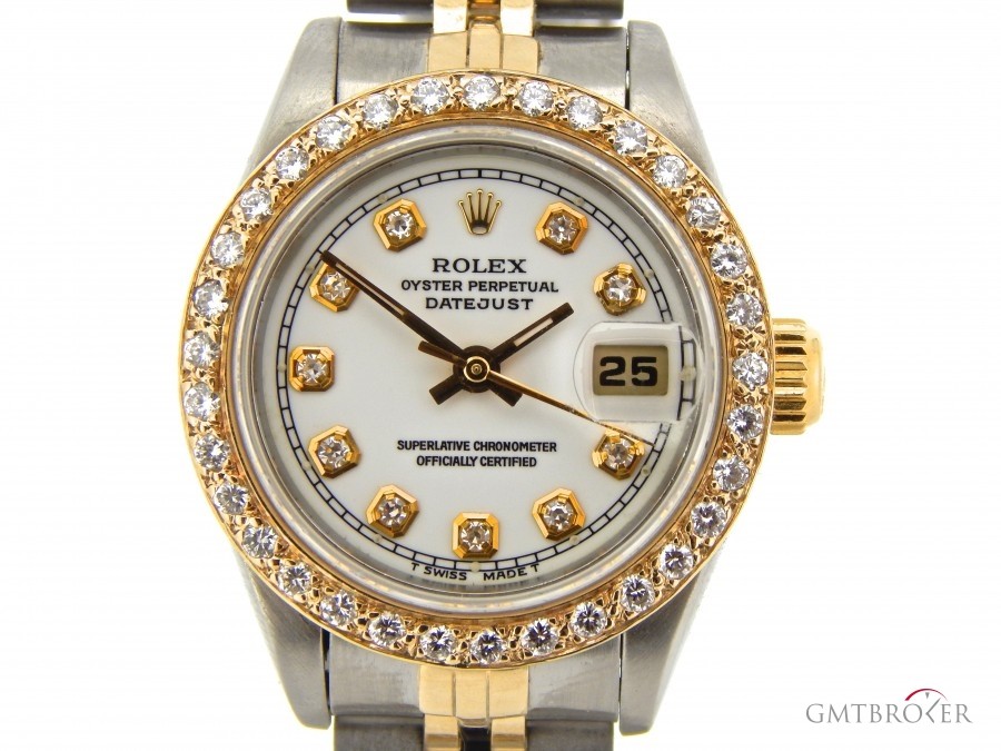 Rolex Ladies  2tone 18k GoldSS Watch wWhite Diamond Dial 69173 213265