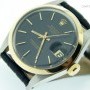 Rolex Mens  Date 2tone 14k GoldSS Leather Watch wBlack D