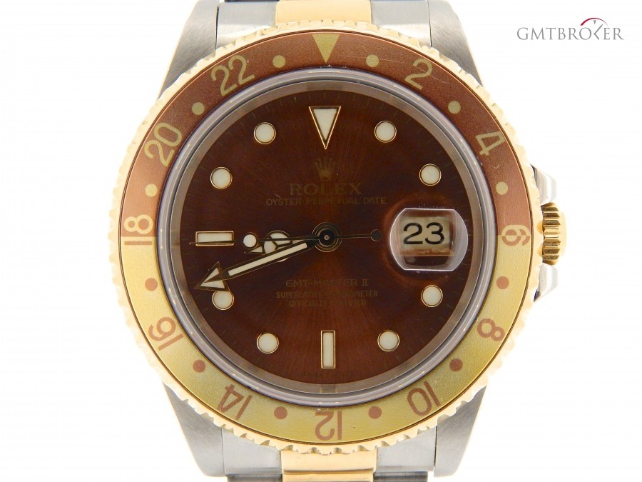 Rolex Mens  2tone 18k GoldSS GMT-Master II ROOT BEER Wat 16713 211467