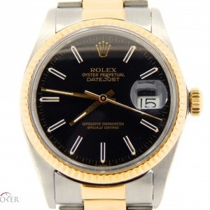 Rolex Mens  2tone 18k GoldSS Datejust Watch wBlack Dial 16013 211063