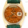 Rolex Mens  18k Gold Day-Date Watch wRare Wood  Green Le
