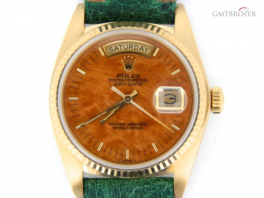 Rolex Mens  18k Gold Day-Date Watch wRare Wood  Green Le 18038 211523