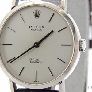 Rolex Ladies  18k White Gold Cellini Leather Watch wSilv 4109 213113