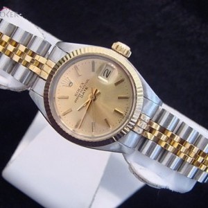 Rolex Ladies Rolex Date 2tone 14k Yellow GoldSS Watch wG nessuna 216111