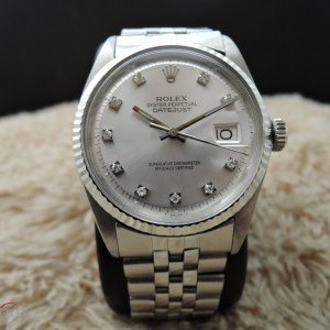 Rolex Datejust 1601 Ss Silver Diamond Dial With Folded J 1601 606425