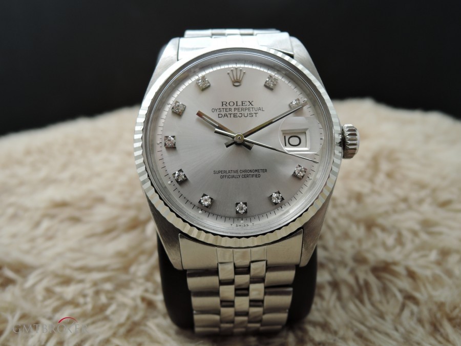 Rolex Datejust 1601 Ss Silver Diamond Dial With Folded J 1601 606425