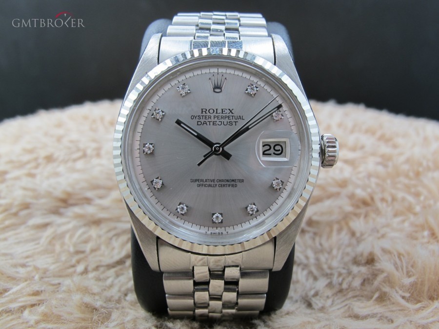 Rolex Datejust 1601 Ss Silver Diamond Dial With Folded J 1601 709097
