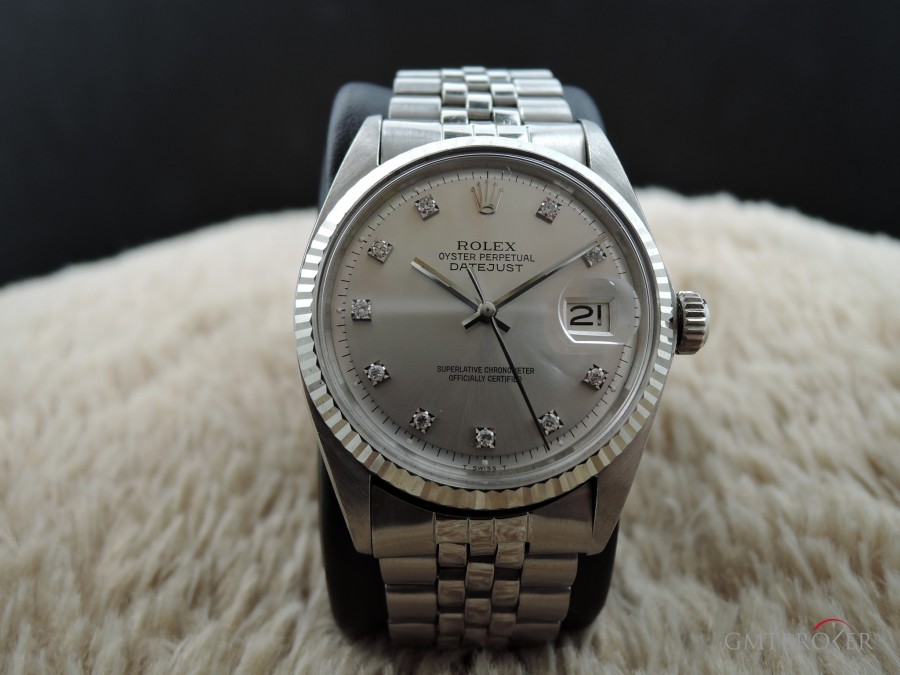 Rolex Datejust 1601 Ss Silver Diamond Dial With Folded J 1601 616609