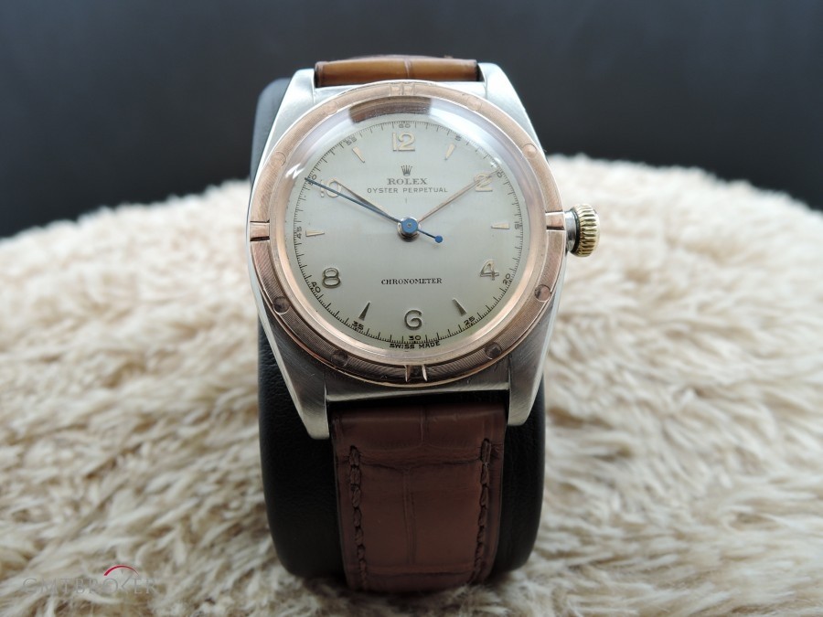 Rolex Bubbleback 3372 With Pink Gold Bezel And Arabic Nu 3372 391557