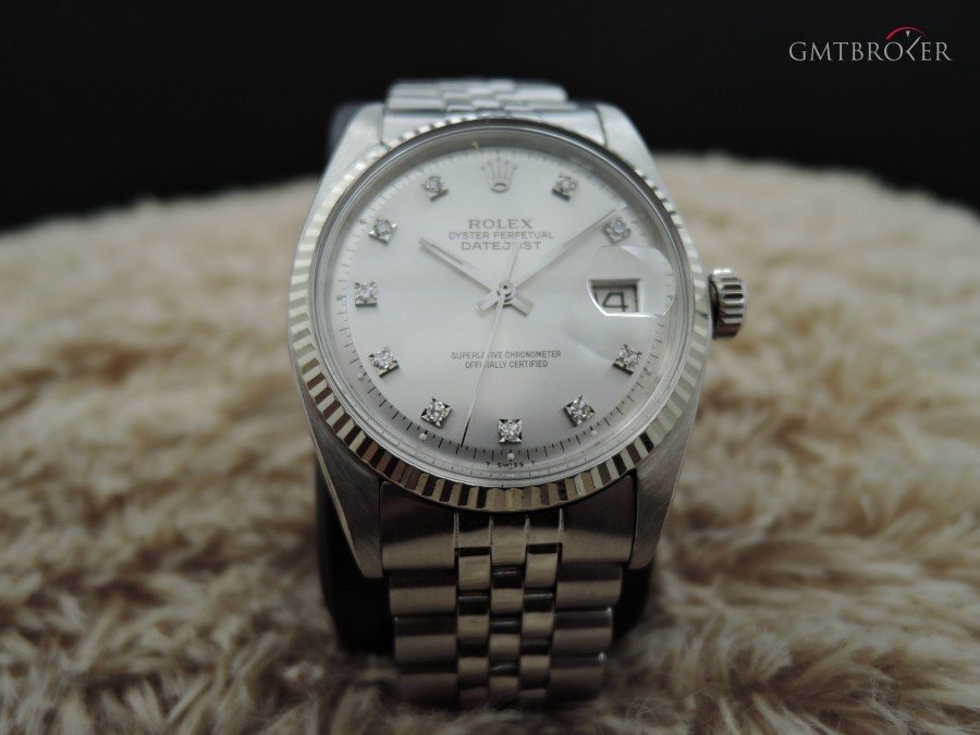 Rolex Datejust 1601 Ss Silver Diamond Dial With Folded J 1601 393527
