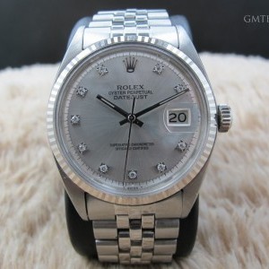 Rolex Datejust 1601 Ss Silver Diamond Dial With Folded J 1601 724533